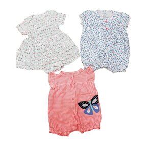Carters Baby Girl Bodysuit Dress & Rompers Set Floral & Butterfly Prints Size 0-
